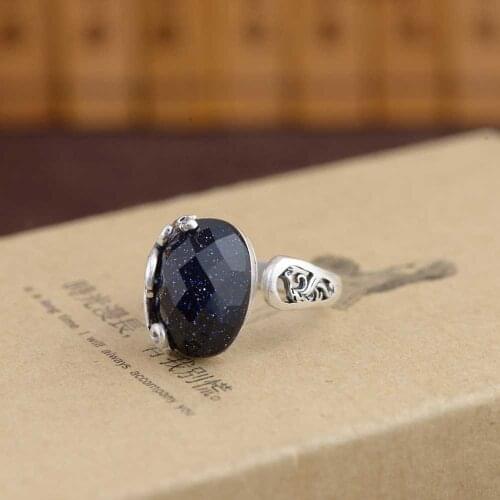 FNJ 990 Silver Ring for Women Jewelry 100% Original Pure S990 Silver Sterling Rings Peacock Black Stone Shajing