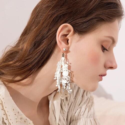 BTWGL Korean Fashion Temperament Ladies Lace Earrings Tassel Streamers Multi-Layer Flower Earrings Bohemian Style Jewelry