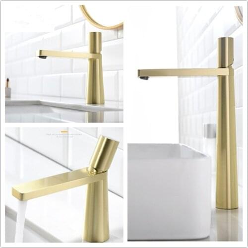 Bathroom Faucet Brushed Gold Bathroom Basin Faucet Cold And Hot Water Mixer Sink Tap Single Handle Deck Mounted Black Tap