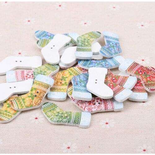 Mix Wooden Christmas Socks Shape Scrapbooking Button Handmade Accessory Sewing Home Decoration Craft DIY 22x30mm 20pcs