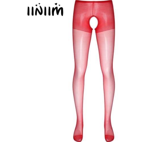 Mens Lingerie Sexy Crotchless Crotch Socks Hosiery Opening with Lace Edge Sheer Pantyhose Stretchy See Through Sexy Stockings