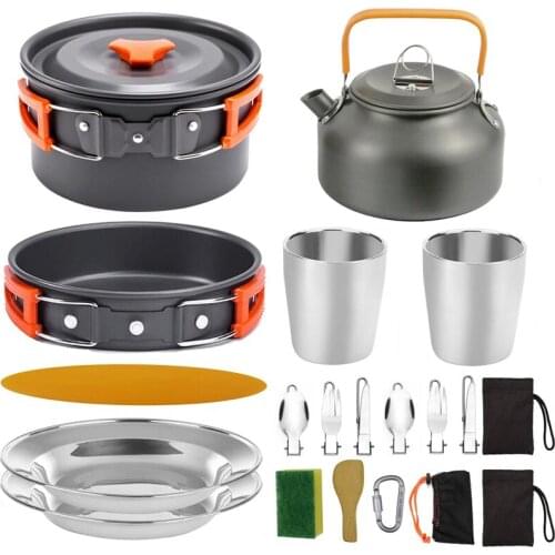NEW-Camping Cookware Kit for 2-3 People Portable Camping Pans Pots Cooking Set for Outdoor Backpacking Hiking Picnic