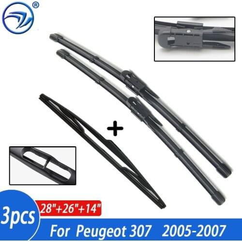 Wiper Front & Rear Wiper Blades Set For Peugeot 307 2005 2006 2007 Windshield Windscreen Front Rear Window 28"+26"+14"