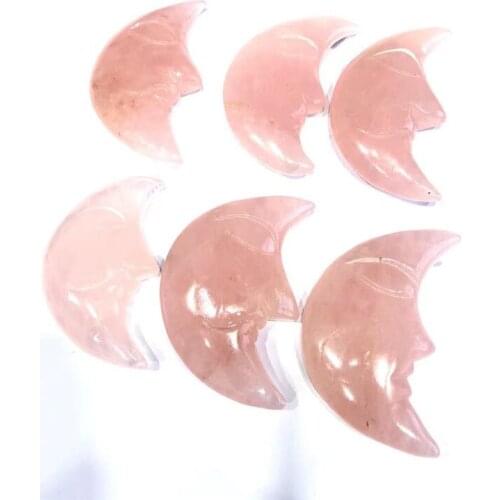 Natural rose quartz crystal gemstone reiki healing pink gemstone meditation handmade carved moon smile face as gift