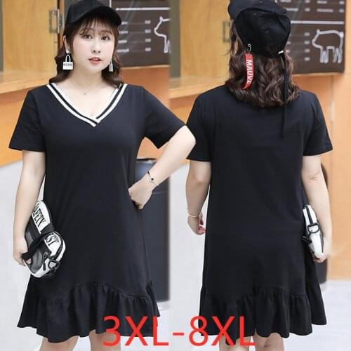 New 2021 summer plus size mini dress for women large short sleeve loose casual cotton V neck ruffle dresses 4XL 5XL 6XL 7XL 8XL