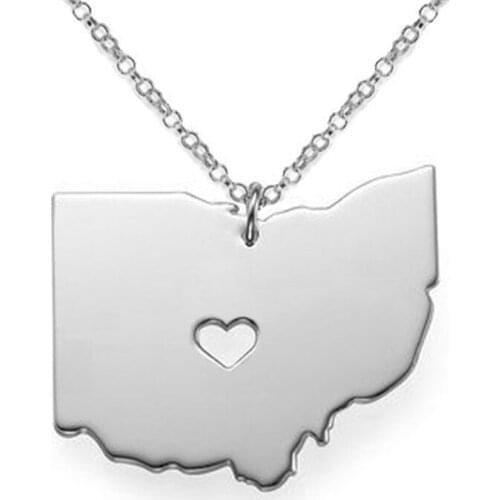 Ohio Map State Charm US State Necklace OH State Shaped Necklace with A Heart