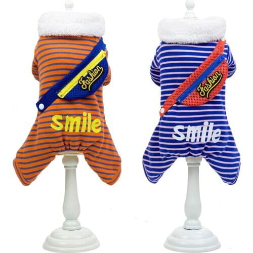Pets Dog Clothes Coat Russia Winter Thicken Stripe Costumes Leisure bag Clothes for Teddy Puppy Dogs Chihuahua Cotton Overcoat