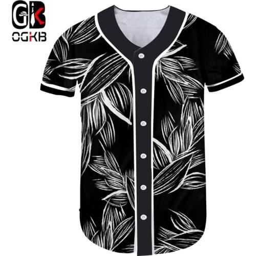 OGKB Button t-shirts Casual 3d Printed Forest Leaves Baseball Shirt Man/women Short Sleeve Top Tee Hiphop Unisex