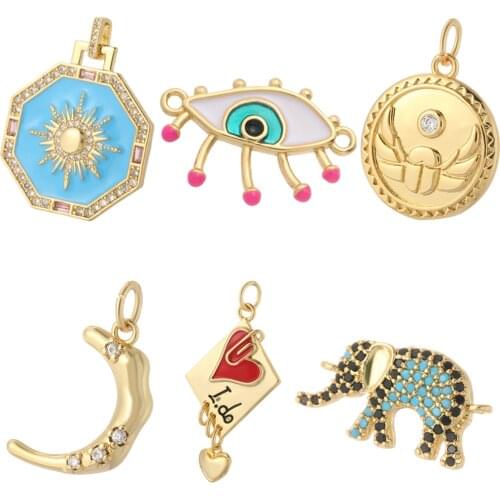 Heart Elephant Evil Blue Eye Charms Diy Pendant Necklace Earrings Bracelet Accessories Make Charms for Jewelry Making Supplies