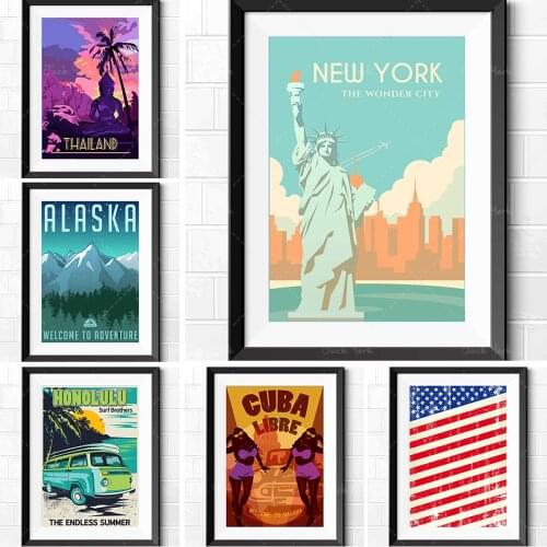 Superb Retro Travel Poster Prints Thailand New York Alaska Cuba Japan Italy Art Prints Great Gifts