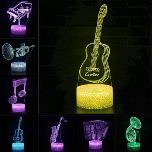Various musical instruments, musical notes, LED night light, violin, piano, guitar, childrens bedroom decoration 3D lights