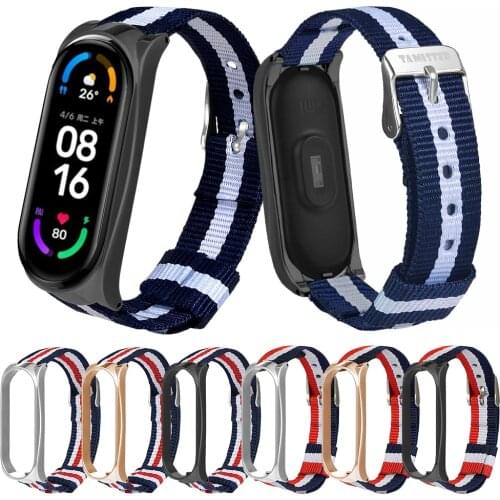 2021 New Canvas Woven Band Soft Nylon Strap For Xiaomi Mi Band 5/6 Sports Wristband Smart Watch Replacement Accessories