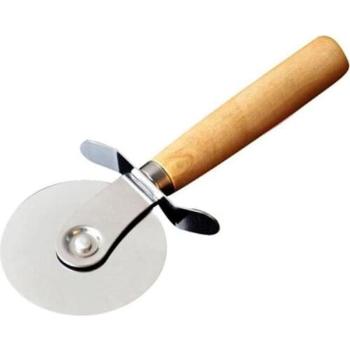 1PC Round Pizza Cutter Stainless Steel With Wooden Handle Pizza Knife Cutter Pastry Pasta Dough Kitchen Baking Tool Dropshipping