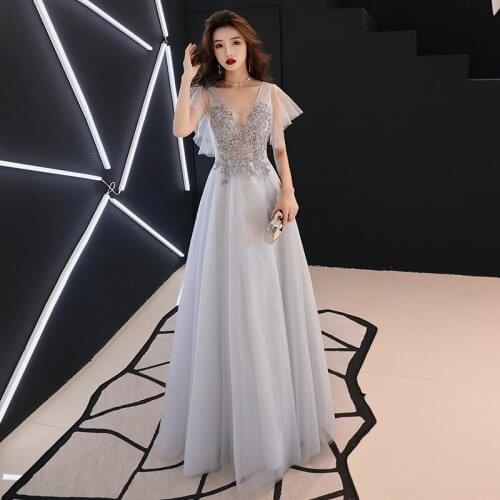 V-neck Sequins Sexy Pink Chiffon Chinese Modern Dress Short Women Fashion Elegent Evening Gown Party Dresses China Oriental