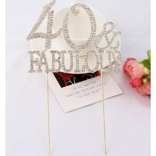 Silver Gold Rhinestone Number 40 and Fabulous Cake Topper for Women Men 40th 40 Years Birthday Party Decoration Centerpieces