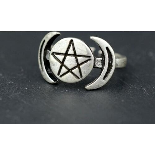 Silver Wicca Ring Pentagram Moon Witch Ring Gothic Jewelry