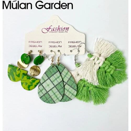 M&G St Patricks Day Earrings Sets Teardrop Wood Geometric Macrame Tassel Polymer Clay Earrings Boho Wedding Jewelry Accessories