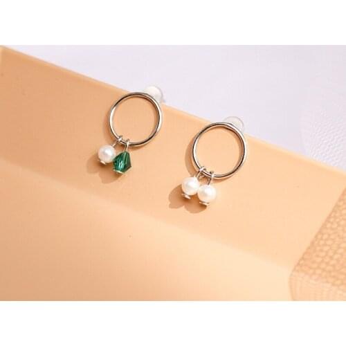 Hoop Pearl Circle Earrings For Women Green Asymmetric Korean Fashion Vintage Creative New Trendy Hot Lady Party Jewelry BOYULIGE