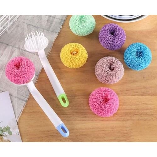 Random Color Kitchen Pot Cleaning Brush Non-Scratch Dish Scrubber Scrubbing Pad Scouring Pad Handle Kitchen Cleaning Sponge