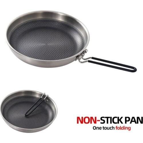 Outdoor 304 stainless steel honeycomb shading non-stick pan camping barbecue frying pan induction cooker gas stove folding wok