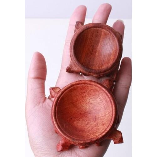 Random Red Wood Sphere Pedestal Base Crystal Holding Stand