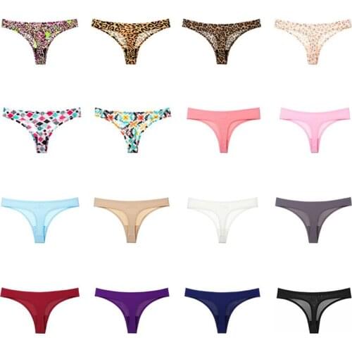 Sale Women Ice silk Seamless G-String Thongs Panties Sexy T-back Underwear Solid Bikini Lingerie