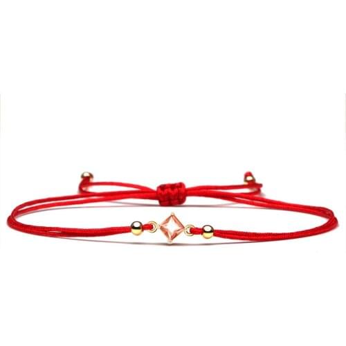 Sparkling Square Orange Cubic Zirconia Crystal Copper Charm Bracelet Women Girl High Quality CZ Stone Black Red String Jewelry