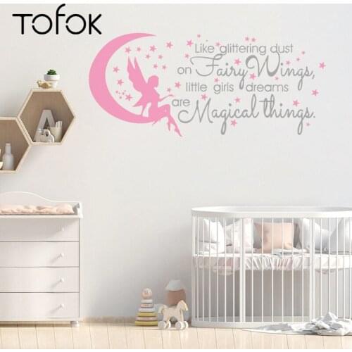 Tofok Pink Fairy English Letters DIY Wall Sticker Home Living Room Bedroom Study Art Mural Decals Waterproof Store Office Decor