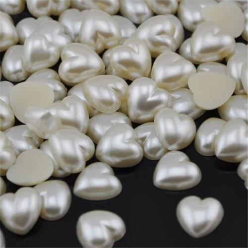 Upick 50/100pcs Beige Plastic Heart Pearl Flatback Acessories 16mm