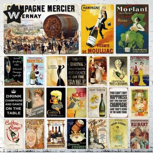 Vintage Metal Signs Decor Champagne Tin Sign Metal Poster Retro Style Wall Sticker Moet Metal Plaque for Home Man Cave Bar Decor