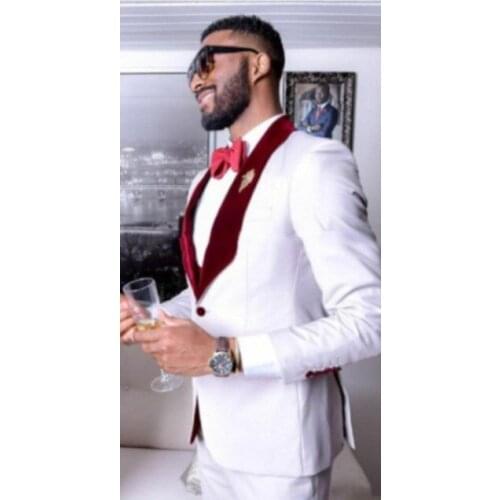 High Quality Side Vent One Button White Groom Tuxedos Shawl Lapel Groomsmen Mens Wedding Prom Suits (Jacket+Pants+Vest+Tie)NO:74