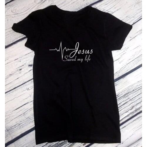 Ladies Jesus Saved My Life T-Shirt Religion Christian Catholic Tee God Faith Prayer women fashion slogan tumblr aesthetic tees