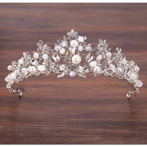 New Bride Fashion Handmade Pearl Zircon Crown Princess Headdress Crystal Crown Headband Cute Girl Hair Accessories Jewelry