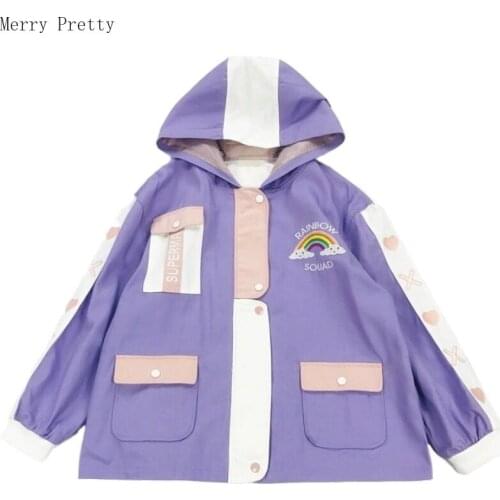 Cartoon Embroider Zipper Jacket Coat Women 2020 Fashion Long Sleeve Patchwork Hit Color Ladies Outerwear Chaqueta Mujer