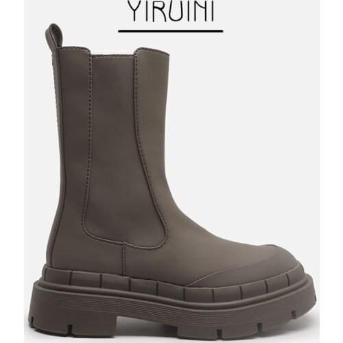 2021 Za Middle Tube Womens Boots Khaki Green Smoke Tube Boots Side Zipper Martin Boots Black Thick-soled Thin Short Boots