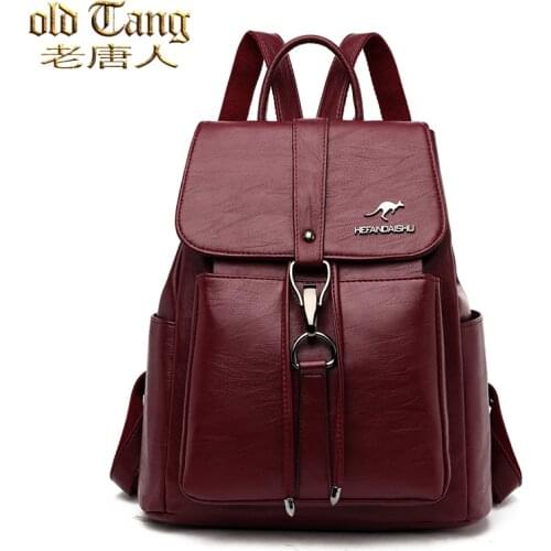 OLD TANG New Womens Designer Backpack Casual Back Pack for Women 2021 High Quality Leather School Bags Teenage Girls Mochila
