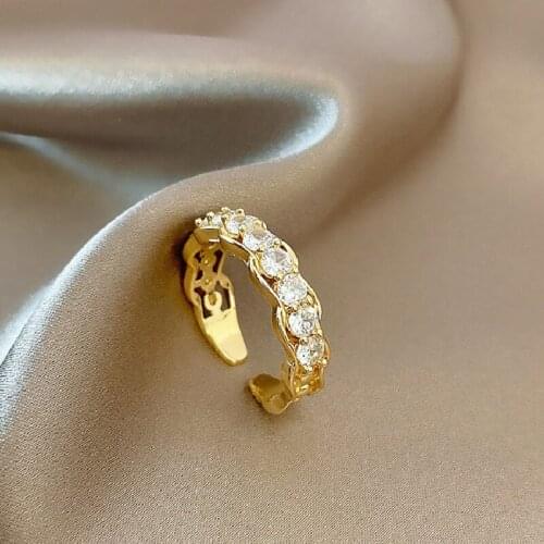 Korean Girl Ring 2021 Fashion New Temperament Ring Personality Wild Flower Crystal Open Ring Womens Clothing Manufacturer Sales