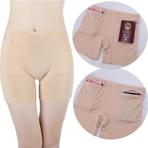Womens underwear, bamboo fiber safety pants, anti-theft shorts, pocket zipper pants, anti-glare underwear women Safety pants