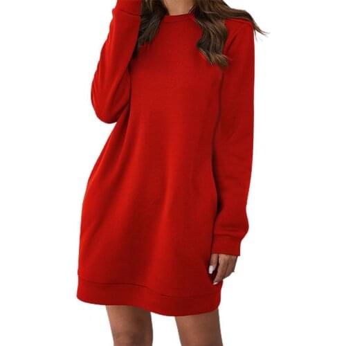 Women Dress 2021 Autumn Winter Women O Neck Long Sleeve Solid Color Pocket Mini Sweatshirt Dress Women Wear clothes vestido