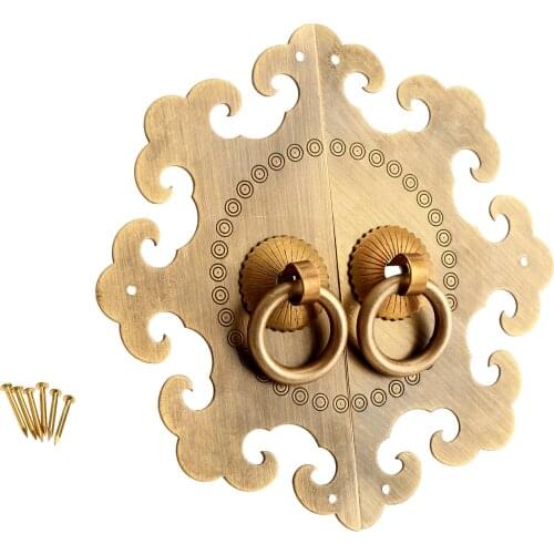 1Pc Antique Brass Vintage Chinese Cupboard Cabinet Face Plate Door Pull Handle Knob Knocker Set Furniture Hardware 12cm Diameter