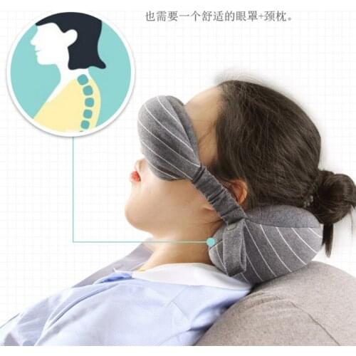 2 In 1 Multifunctional Travel U-Shaped Neck Pillow with Sleeping Shade Eye Mask Blindfold Office Home Massage Cushion