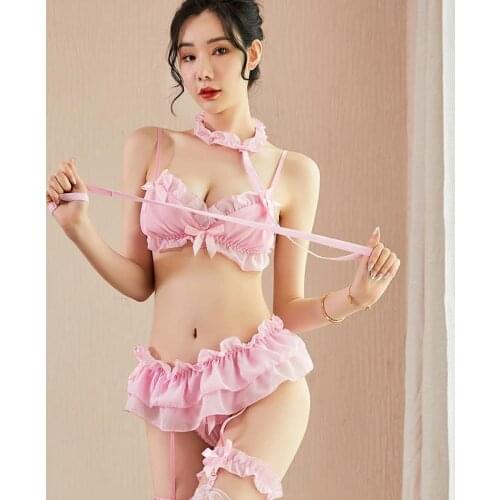 2021 suspender ruffled pure erotic lingerie feminine temptation princess garter lace three-point suit