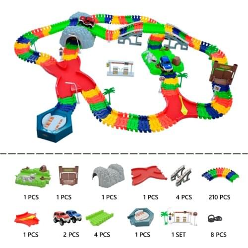 210pcs Magic car,5.5 cm wonderful track,crocodile wetland scene set,ramps,road turns,childrens toys DIY universal accessories