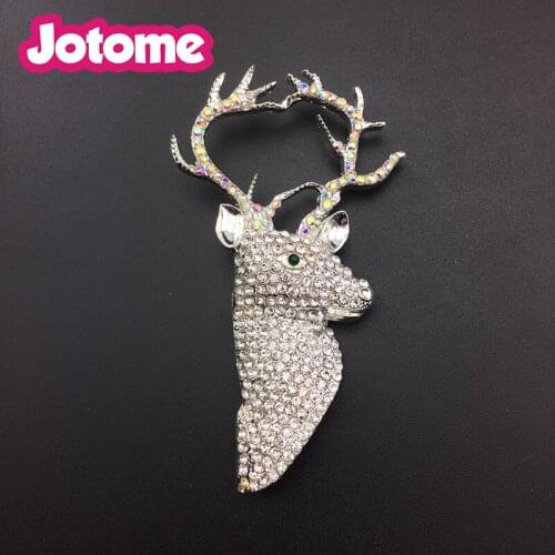 50pcs/lot Clear Rhinestone Crystal Deer Head Brooch Pin Christmas Deer Brooch Pins Jewerly gift