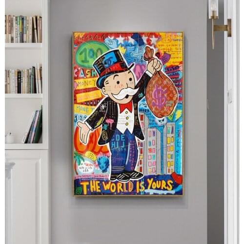 Alec Monopoly Graffiti Art Money Canvas Paintings on The Wall Posters and Prints The World Is Yours Modern Home Decoration