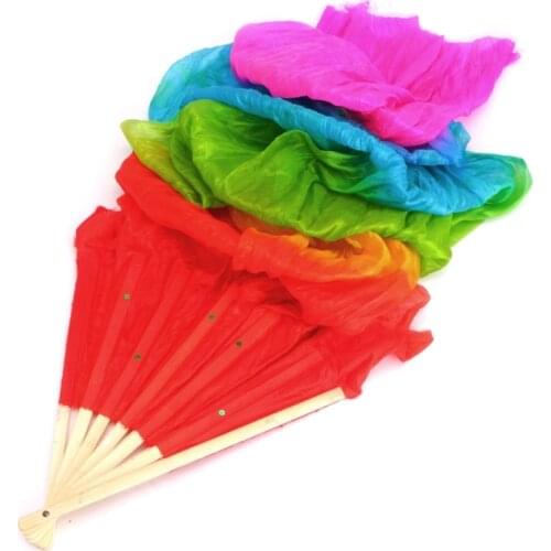 New Colorful Belly Dance Bamboo Long Silk Fans Veils 4 Colors Hand Made Silk Fan 85LB