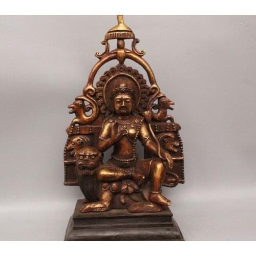 22" Tibet Temple Buddhism Bronze Gild Sit Lion Wenshun Kwan-Yin Buddha Statue
