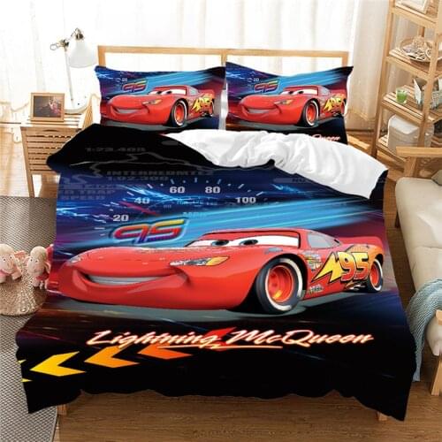 Disney Animation Cars Red Lightning McQueen Car Patchwork Bedding Set 3D Duvet Quilt Cover Pillowcase Boy Bedroom Decoration