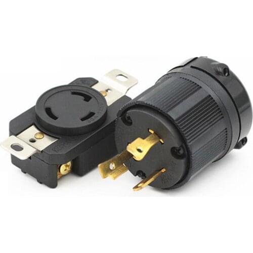 Black American 30A 250V NEMA L6-30P L6-30R US 3-hole anti-off industry power plug socket inline wire connector