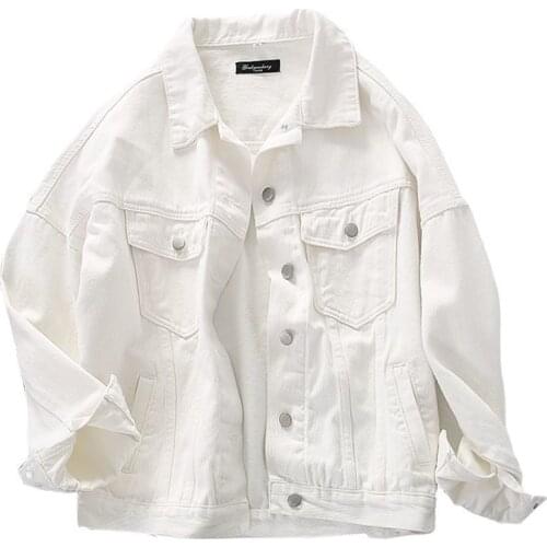 Spring Autumn Mens Single-breasted Denim Jacket White Women Short Coat Korean Jacket Free Shipping
